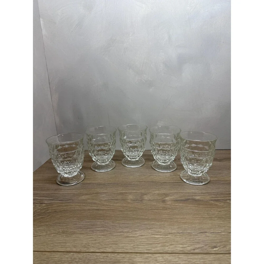 Vintage 1960s Indiana Glass Whitehall Cubist Clear Short Tumbler Glass Set of 5